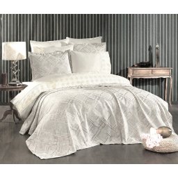 Set de cuvertura de pat cu lenjerie brodata, Dream Of Lady, 9 piese, Nurbanu Ecru
