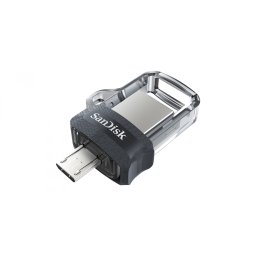 SanDisk Ultra Dual m3.0 memorii flash USB 32 Giga Bites USB Type-A / Micro-USB 3.2 Gen 1 (3.1 Gen 1) Negru, Argint, Transparente