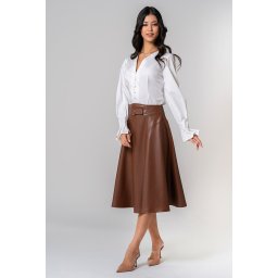 Fusta uni din piele ecologica dublata cu fleece LIDDY Hermosa, maro