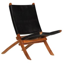 Scaun relaxant pliant, negru, piele naturala GartenMobel Dekor