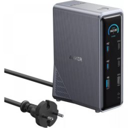 DOCKING Station Anker Prime, porturi: USB Type-C x 4, USB 3.1 gen2 x 5, HDMI 4K @60Hz x 2, 1 x RJ-45 10 Gbps, PD 100W, conectare prin USB-C, retea 220V, display LED, negru, A83B63A1 (timbru verde 0.18 lei - 0194644201050