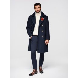 Ombre Men's double-breasted coat with wool and decorative appliqués -