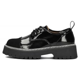 Pantofi dama, negru, casual, piele naturala lacuita, cu platforma, lant decorativ, Filippo DP4581-23-BK-Negru (Marime: 40)