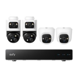 Kit supraveghere video eufy NVR S4, AI, Dual View, Night Vision Color, cu 2 camere PoE Bullet si 2 camere PoE Turret