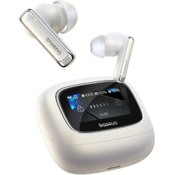 Casti True Wireless Baseus Bowie M2s Ultra, ANC, Smart Touch Display, Bluetooth 5.4, Hi-Res Audio, Alb