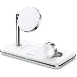 Incarcator wireless Ugreen 3-in-1, 25W, Qi2, compatibil MagSafe, pentru iPhone, AirPods si Apple Watch, Alb