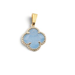 Pandantiv Agat bleu trifoi cu montura aurie, 18mm