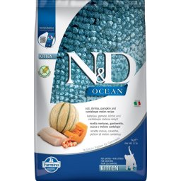 FARMINA N&D Ocean Hrana uscata pisoi, pisici gestante si care alapteaza, cu cod, creveți, dovleac si pepene galben - 5 kg