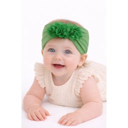 Bentita lata verde pentru fetite cu floricele aplicate