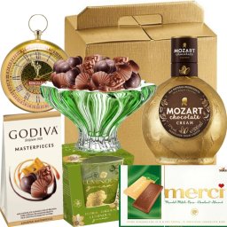 Cadou Deluxe Floreal Primavera Verde - Bol de Cristal, Ciocolata Premium si Lichior pentru Femei