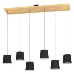 Suspensie Camarioca 390131, 6xE27, lemn, metal negru, design modern