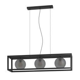 Suspensie Arangona 390215, 3xE27, sticlă gri mată și metal negru, L110 cm