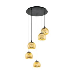 Suspensie living Albaraccin 98526, D58,5cm, 5xE27, metal negru, sticlă aurie