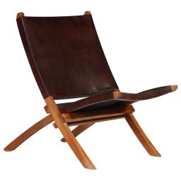 Scaun relaxant pliant, maro, piele naturala GartenMobel Dekor