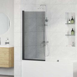 Paravan cada dus pliabil, negru, 68x130 cm, sticla securizata