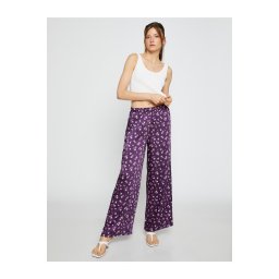 Pantaloni largi din bumbac cu flori din satin