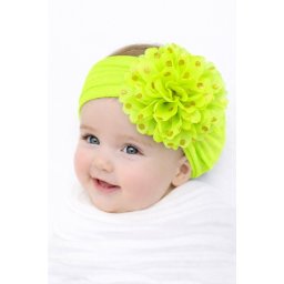 Bentita verde neon lata cu floare din tulle si buline aurii