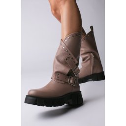 Bocanci Oman Cool Edition din piele bizonata nude sidef cu accesorii argintii