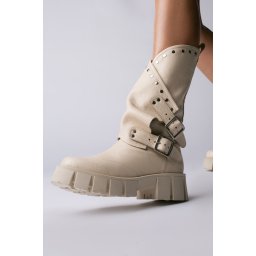 Bocanci Oman Cool Edition din piele bizonata culoare unt cu accesorii argintii
