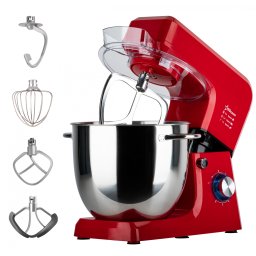 RESIGILAT - Robot de bucatarie profesional STARCREST SKM-2002RD, 2000 W, Bol 10 L Inox, 5 Accesorii, 6 Viteze + Pulse, Angrenaje metalice, Rosu