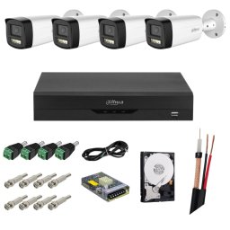 Sistem supraveghere Dahua, Functii inteligente, 4 camere analog, 5MP, IR 80m, Microfon, Starlight, de exterior, DVR 4 canale, Accesorii montaj incluse