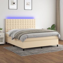 Gossi pat cu arcuri, saltea si led, crem, 180x200 cm, textil