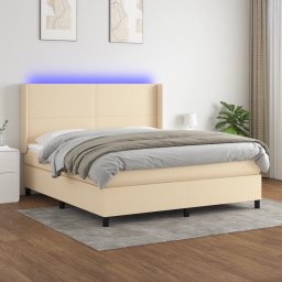 Gossi pat cu arcuri, saltea si led, crem, 180x200 cm, textil