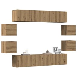 Gossi set dulap tv 8 piese montat pe perete stejar artizanal