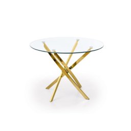Masă de dining ESTEN, blat din sticlă transparentă/cadru auriu