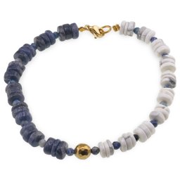 Bratara Howlit si Iolith discuri 6-7mm, Lapis Lazuli sfere fatetate 3mm si Hematit sfera fatetata 6mm