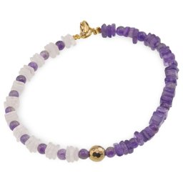 Bratara Ametist si cuart roz patratele 4-5mm, Ametist sfere 4mm si Hematit fatetat 6mm
