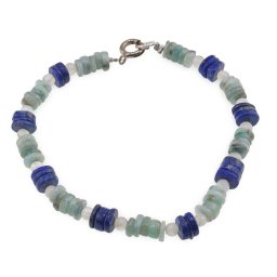 Bratara Smarald si Lapis Lazuli discuri 5-6mm cu Piatra Lunii sfere 3mm