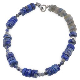 Bratara Lapis Lazuli si Labradorit discuri 6-7mm, Lapis Lazuli sfere 3mm cu bumb argintiu