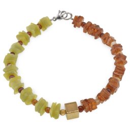 Bratara Granat Hessonit si Jad olive patratele 5-6mm, Granat Hessonit sfere 3mm si Hematit auriu cub 6mm