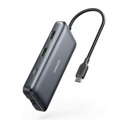 Hub Anker PowerExpand 8-in-1 A83800A1, 100 W Power Delivery, USB-C, Dual 4K HDMI, 1 Gbps Ethernet, 2x USB 3.0, microSD, Negru