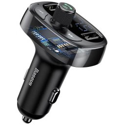 Modulator Auto FM Baseus T-Typed - CCMT000301, BT 4.2, 2 x USB 5V-3.4A max, 12V-24V, frec FM: 87,5-108.0MHZ, MP3, WAV, FLAC, APE, WMA, Negru