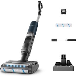 Aspirator vertical fara fir cu spalare Rowenta X-Clean 7 GZ5735E0, 250W, 530 RPM, pana la 50 min autonomie, aspirare umeda si uscata, capacitate rezervor apa murdara 0.5L, functie autocuratare si autouscare, ghidare vocala, afisaj LED, verde & gri