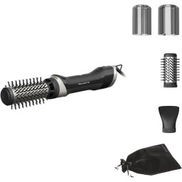 Perie rotativa cu aer cald Rowenta Brush Activ UB9530F0, 1000W, 2 trepte de viteza/temperatura, 2 perii rotative 40/50mm, concentrator aer, husa inclusa, functie jet de aer rece, generator de ioni, invelis ceramic, negru & argintiu