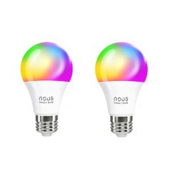 Pachet 2 becuri LED RGB inteligente Nous P3, Wi-Fi, E27, 9W, 810 lm, control vocal, lumina alba si color (2700-6500K) , clasa energetica F