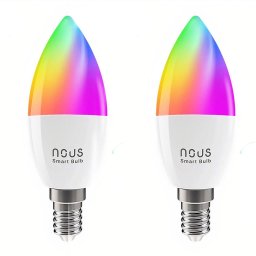 Pachet 2 becuri LED RGB inteligente Nous P4, Wi-Fi, E14, 4.5W, 380 lm, control vocal, lumina alba si color (2700-6500K) , clasa energetica F