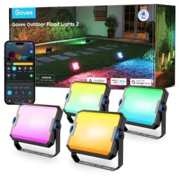Set 4 proiectoare LED RGBICWW inteligente pentru exterior Govee Ground Lights 2 H8057, matter, Wi-Fi, Bluetooth, 24W, 1000 lm, Sincronizare Muzica, IP66
