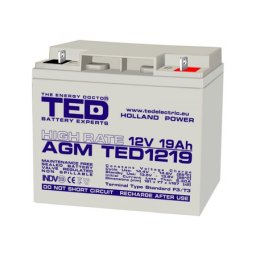 Acumulator 12V High Rate, Dimensiuni 181 x 76 x 167 mm, Baterie 12V 19Ah F3, TED Electric TED002815