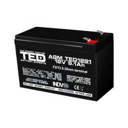 Acumulator 12V Stationar VRLA, Dimensiuni 151 x 65 x 95 mm, Baterie 12V 9.1Ah F2, TED Electric TED003263