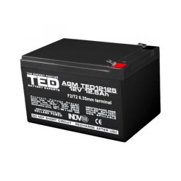 Acumulator 12V Stationar VRLA, Dimensiuni 151 x 98 x 95 mm, Baterie 12V 12.5Ah F2, TED Electric TED002754
