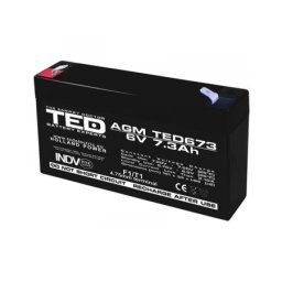 Acumulator 6V Stationar VRLA, Dimensiuni 151 x 34 x 95 mm, Baterie 6V 7.3Ah F1, TED Electric TED002976