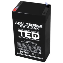 Acumulator 6V Stationar VRLA, Dimensiuni 70 x 48 x 101 mm, Baterie 6V 4.2Ah, TED Electric TED002914