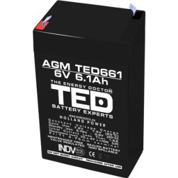 Acumulator 6V Stationar VRLA, Dimensiuni 70 x 48 x 101 mm, Baterie 6V 6.1Ah, TED Electric TED002938