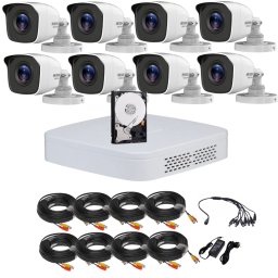 Sistem supraveghere Hikvision HiWatch, Functii inteligente, 8 camere, 5MP, IR 20m, DVR 8 canale, Accesorii montaj incluse, HDD 1TB