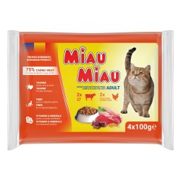 Hrană Umedă Pisici Miau Miau PF.00088 | Pui Ficat si Vita, 100g
