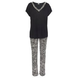 LASCANA Pijama negru / alb